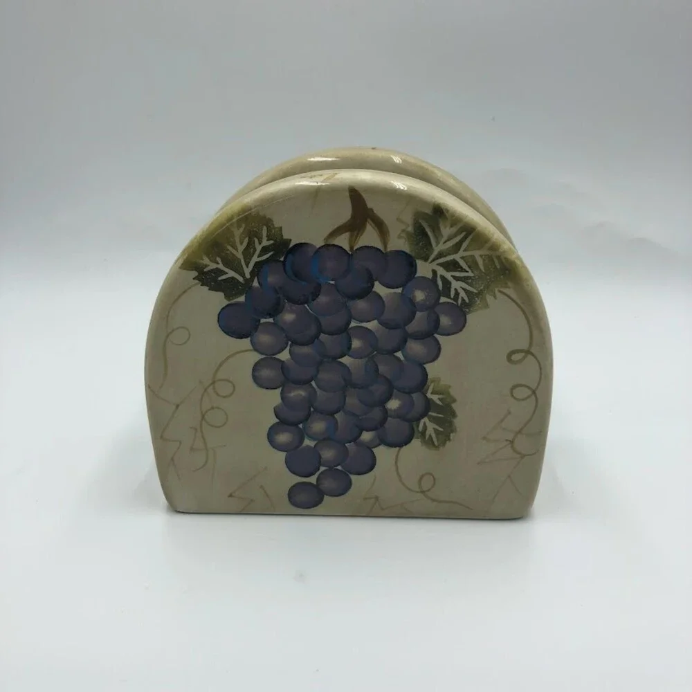 Tabletops Unlimited Cabernet Handpainted Collection Ceramic Napkin Holder Grapes